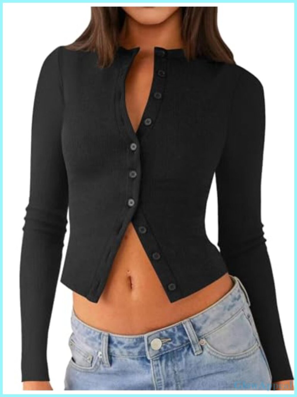 Cropped Cardigan Sweater Long Sleeve Ribbed Button Up Y2K Top